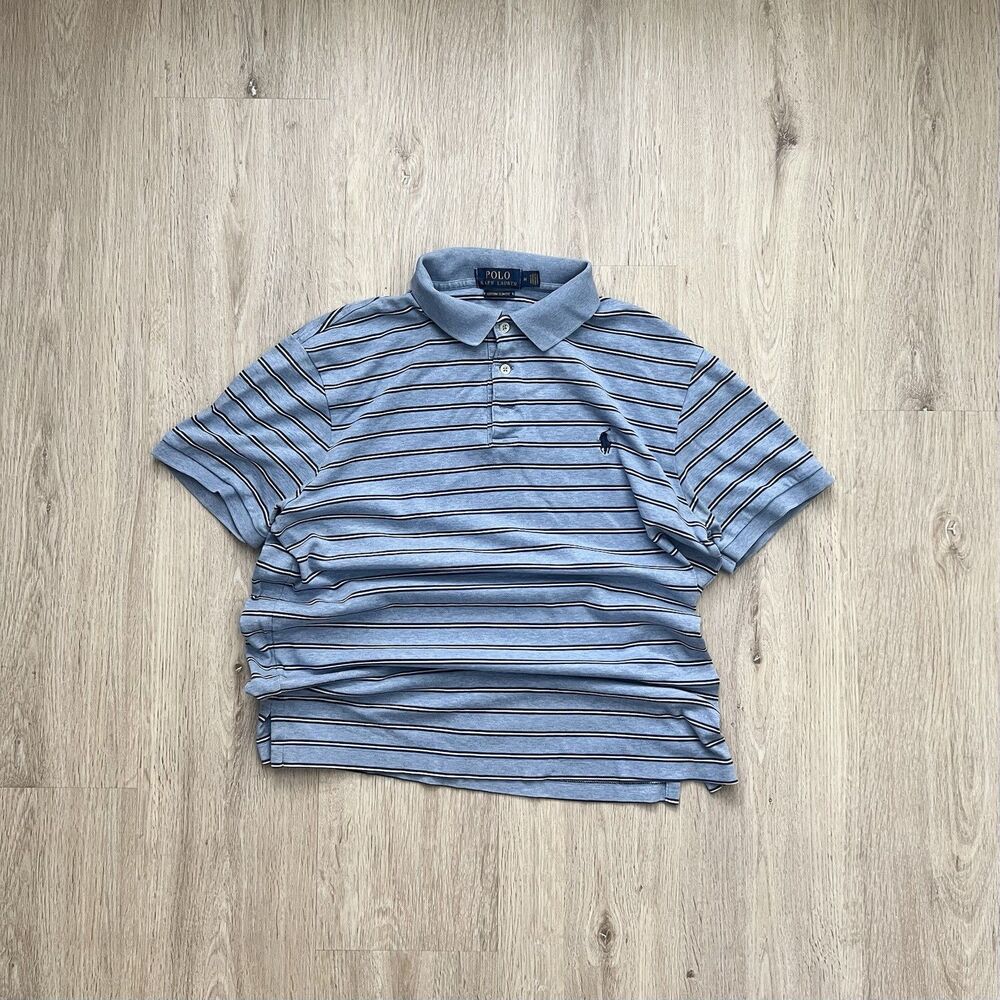Polo Ralph Lauren Polo Shirt Mens M Blue White Striped Short Sleeve Preppy